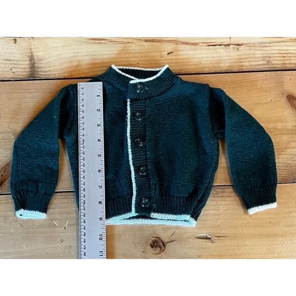 Vintage Dupont Acrylic Baby Cardigan Sweater.Green w/white trim.See measurements - Picture 7 of 8